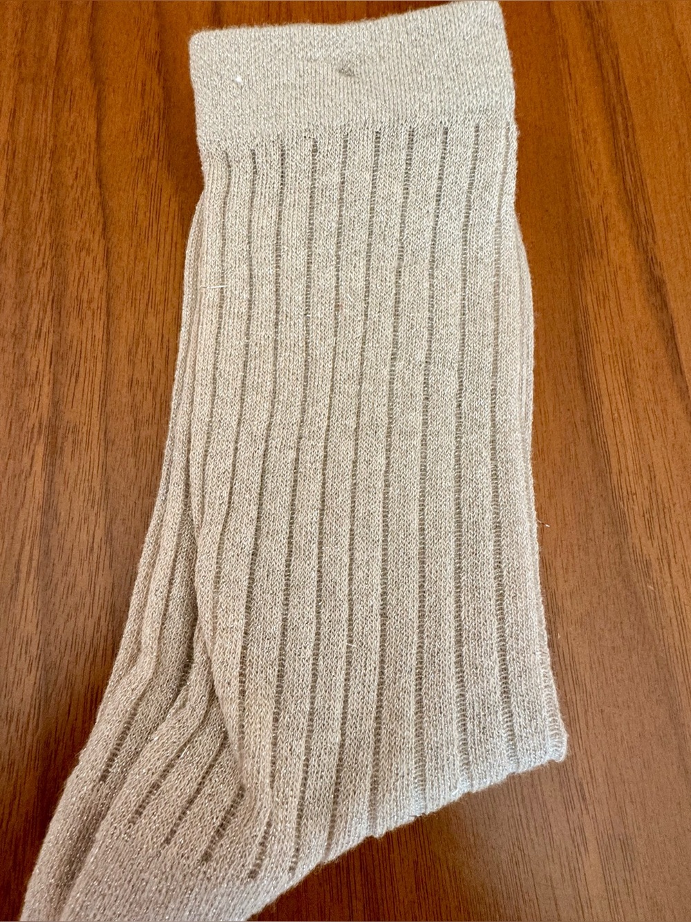 Stems Ribbed Knit Crew Sock in Beige, Subtle Glitter, NWOT